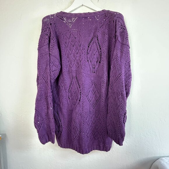 S.W.A.K. Purple Iris Knit Sweater Women’s Large V-Neck Textured Pullover NWT - Picture 2 of 7